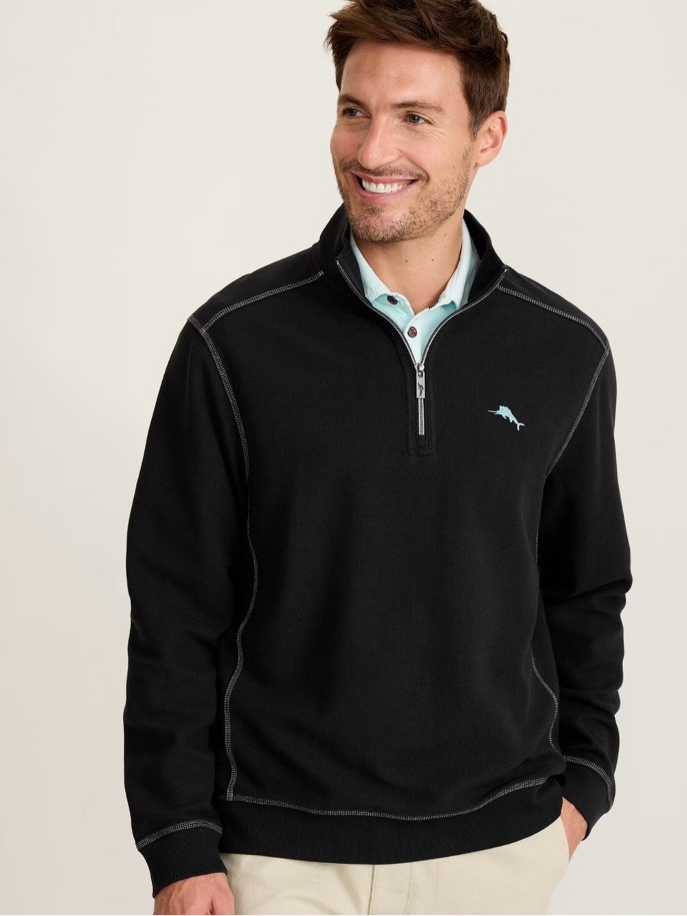 Tommy Bahama Black Quarter-Zip Sweatshirt with Contrast Stitching
